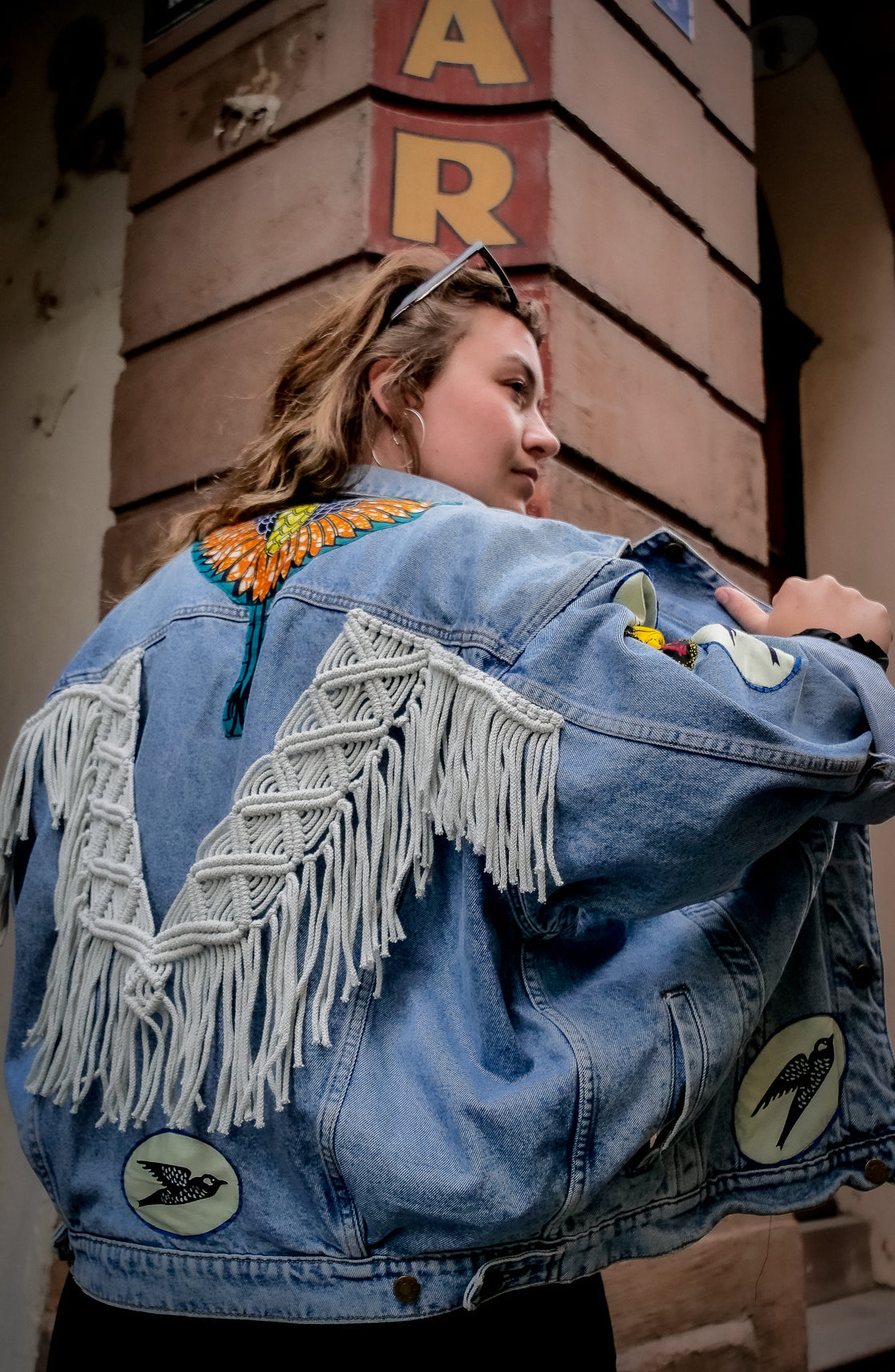 Veste en jean upcyclé -  Heron/Hirondelles