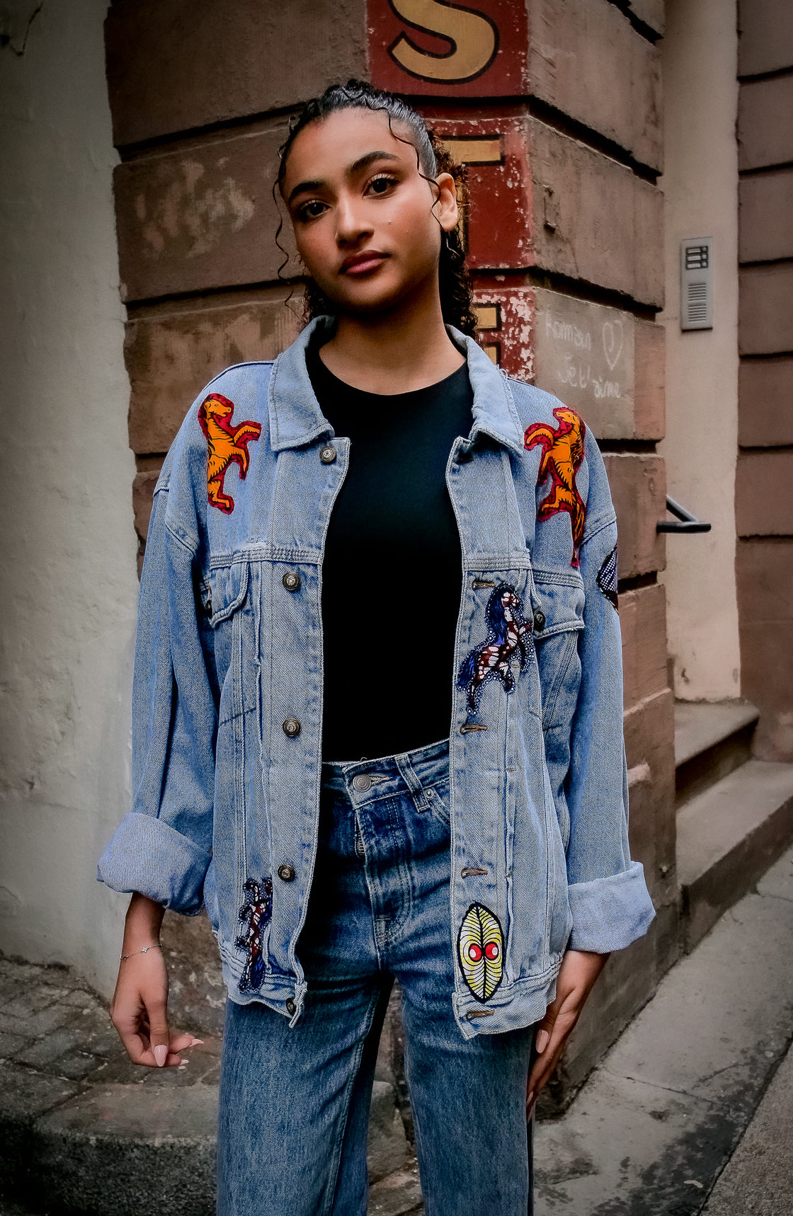 Veste en jean upcyclé - Chevaux