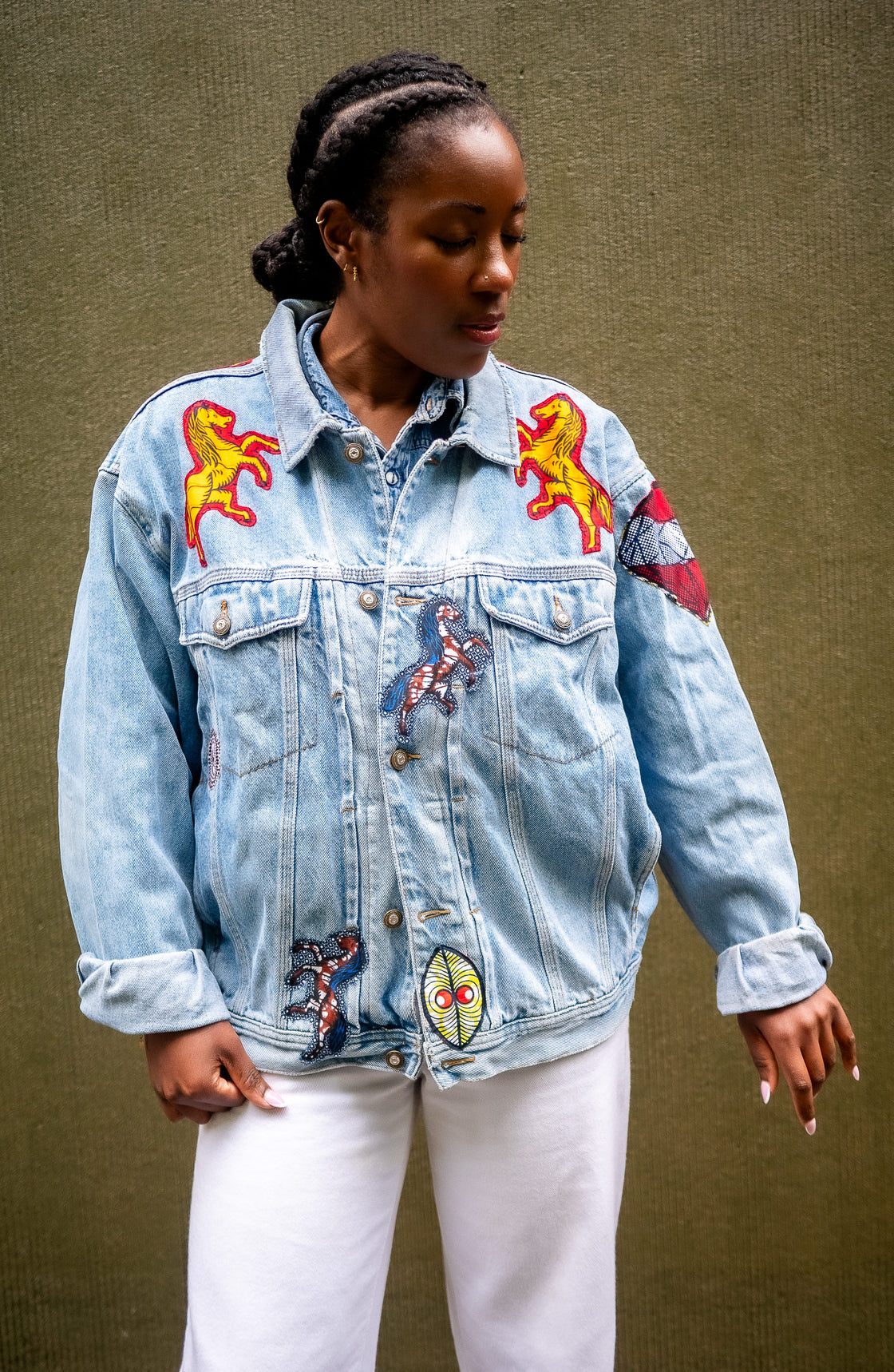 Veste en jean upcyclé - Chevaux