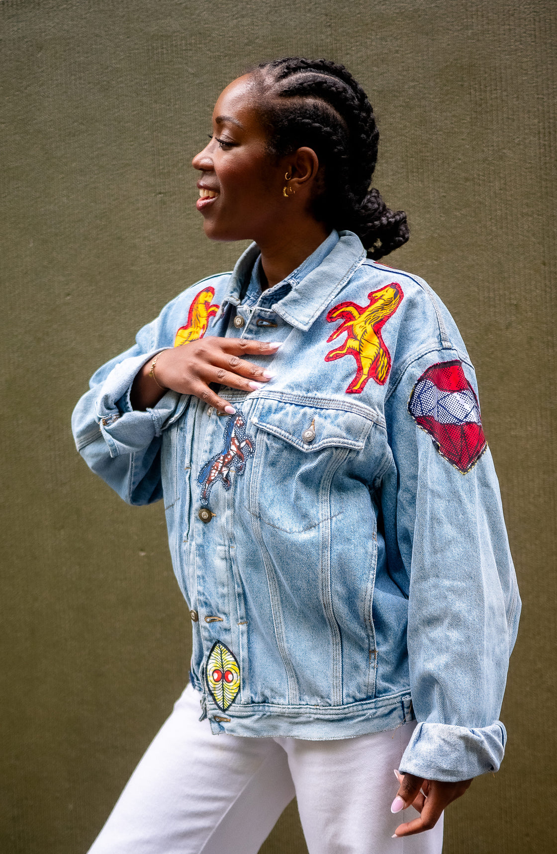 Veste en jean upcyclé - Chevaux