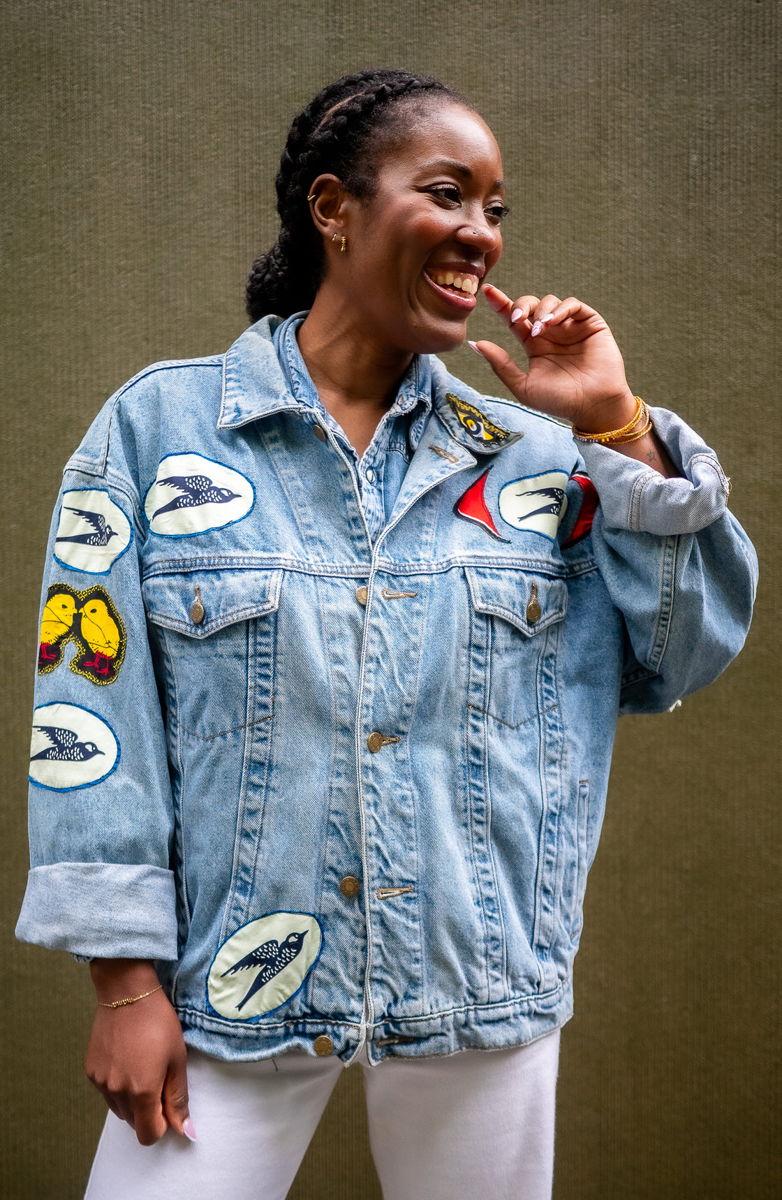 Veste en jean upcyclé -  Heron/Hirondelles