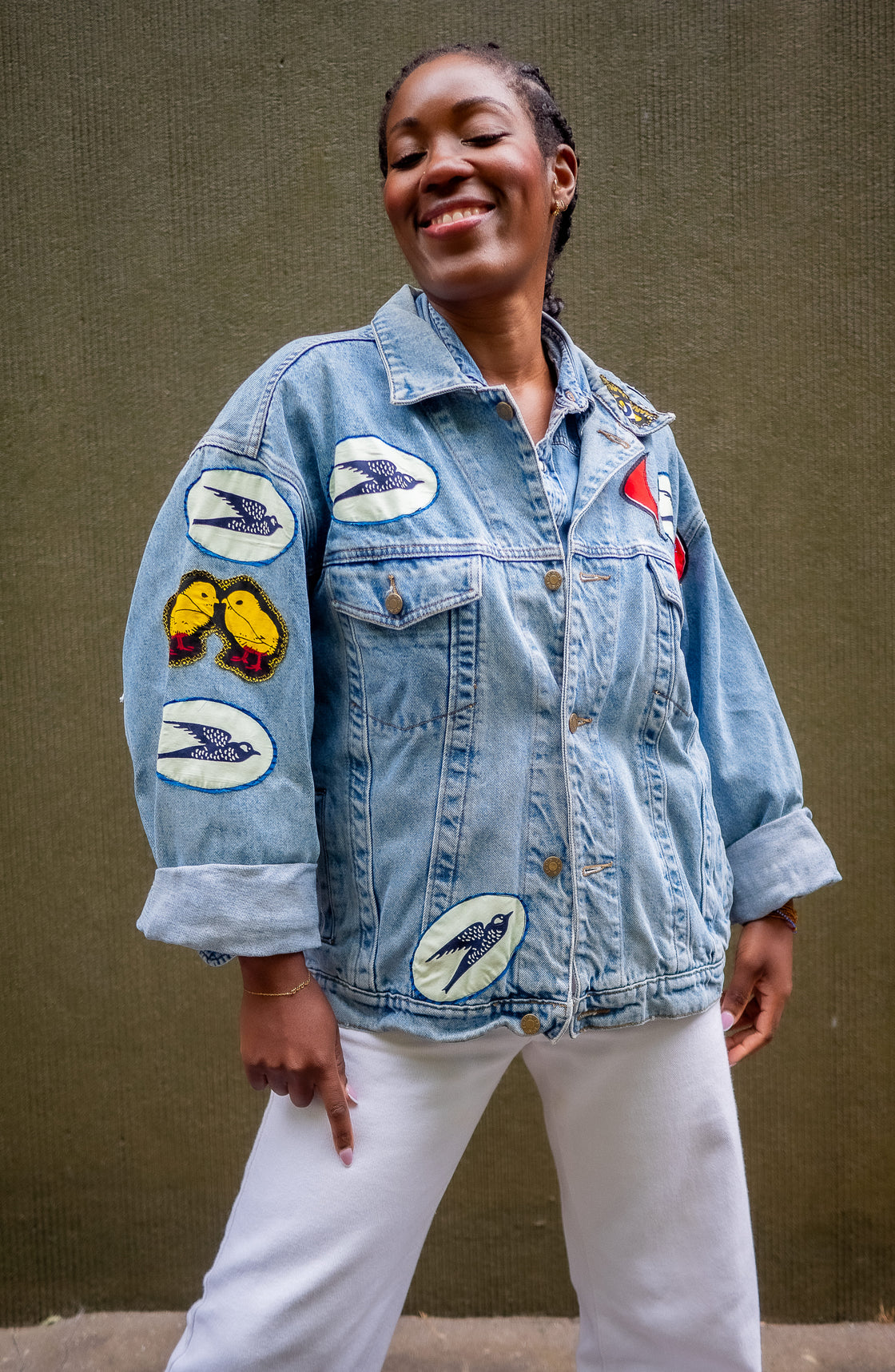 Veste en jean upcyclé -  Heron/Hirondelles