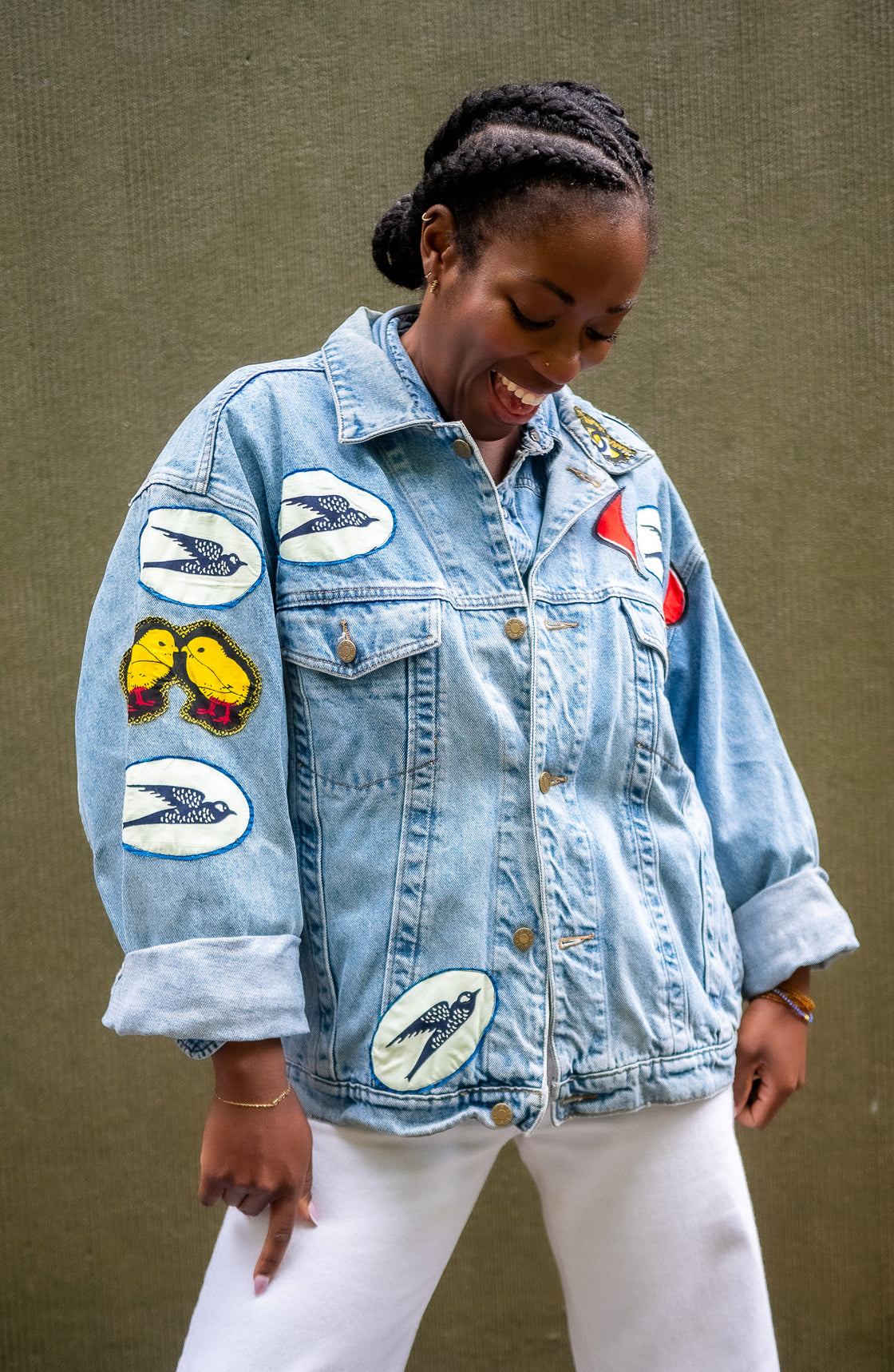 Veste en jean upcyclé -  Heron/Hirondelles