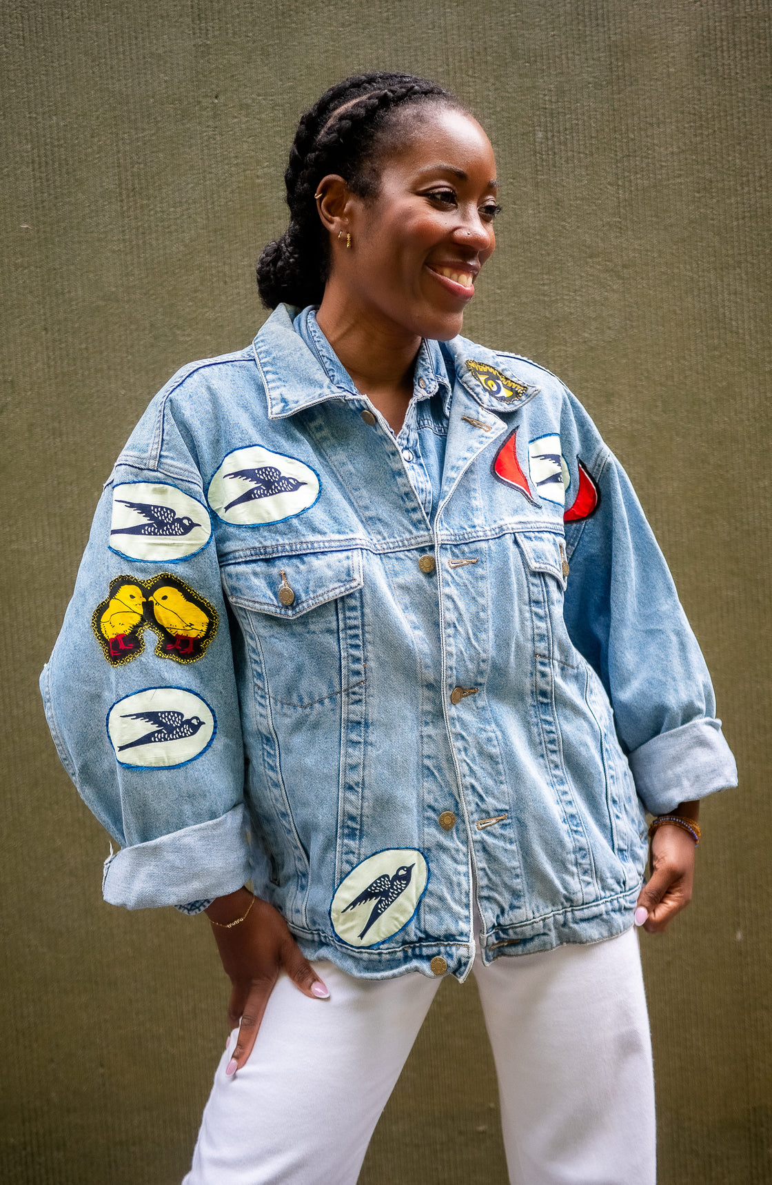 Veste en jean upcyclé -  Heron/Hirondelles