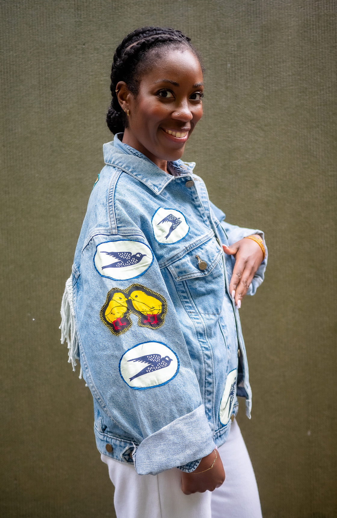 Veste en jean upcyclé -  Heron/Hirondelles